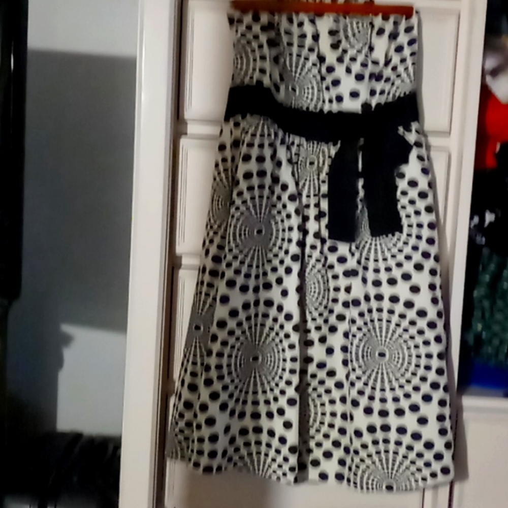 Black and Cream Strapless Dress, Size 4